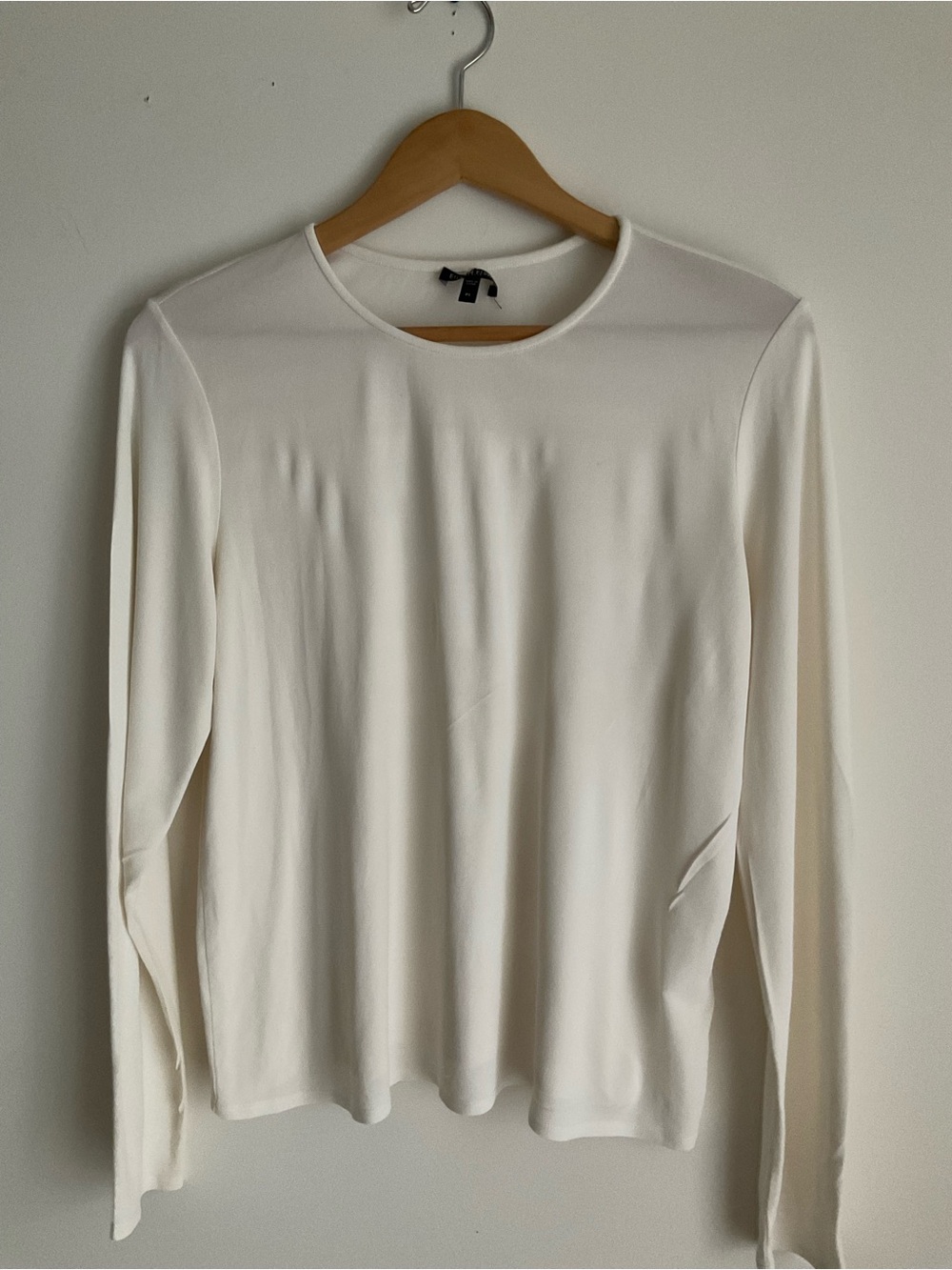 Eileen Fisher Pure Luxury Silk Long Sleeve Crew Neck Jersey Top Shirt Ivory